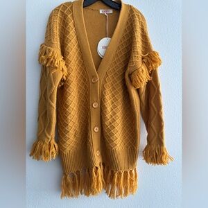 Retrofête Mustard Fringe Knit Cardigan NWOT